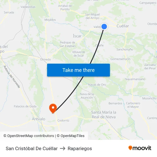 San Cristóbal De Cuéllar to Rapariegos map