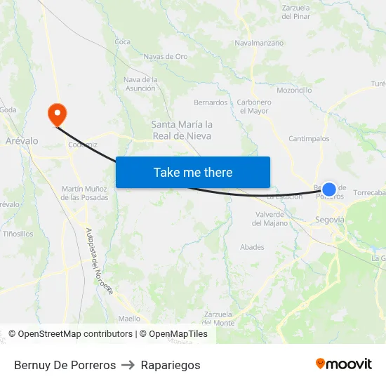 Bernuy De Porreros to Rapariegos map