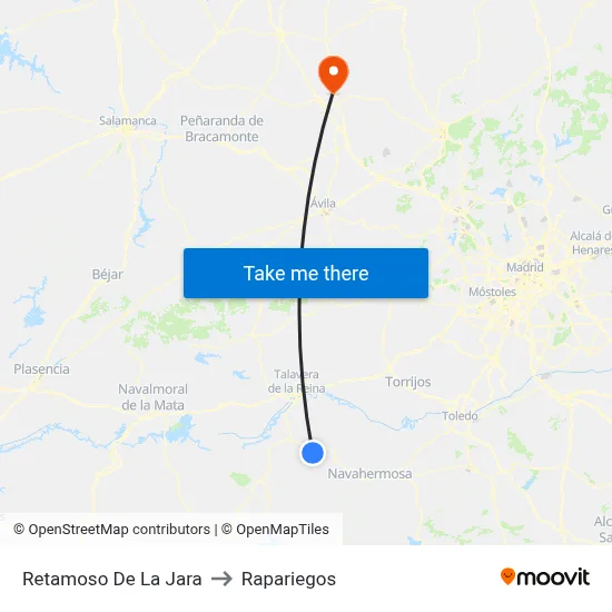 Retamoso De La Jara to Rapariegos map