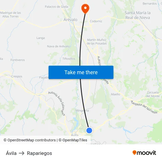 Ávila to Rapariegos map