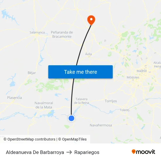 Aldeanueva De Barbarroya to Rapariegos map