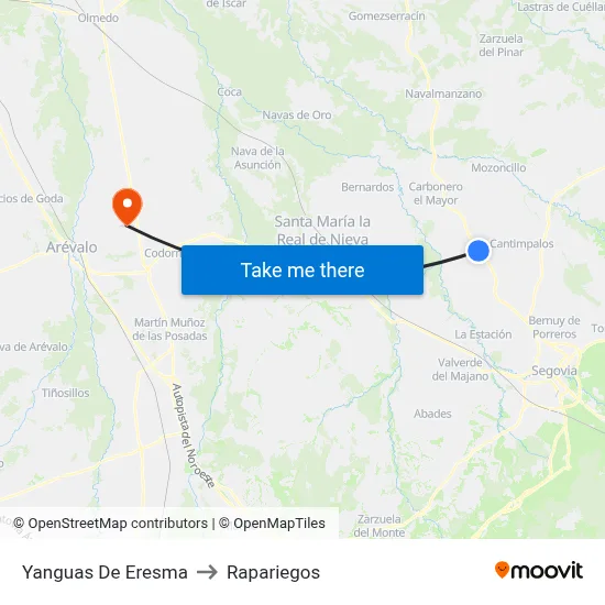 Yanguas De Eresma to Rapariegos map