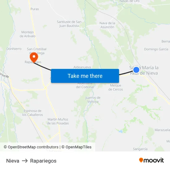 Nieva to Rapariegos map