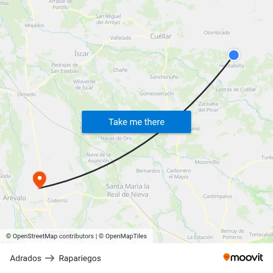 Adrados to Rapariegos map