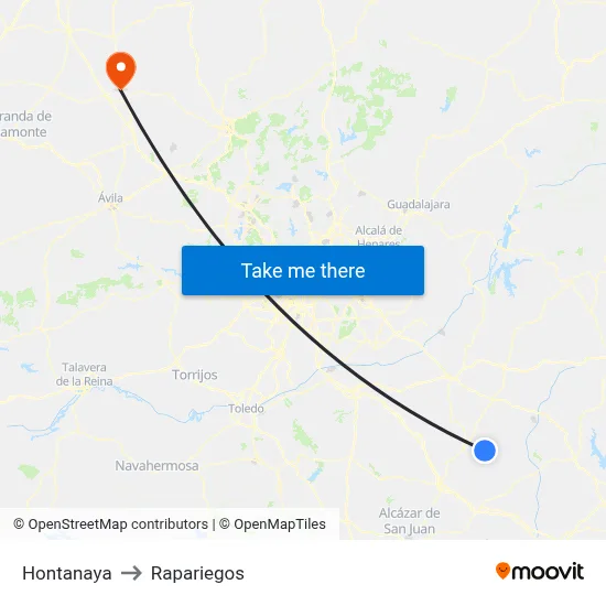 Hontanaya to Rapariegos map