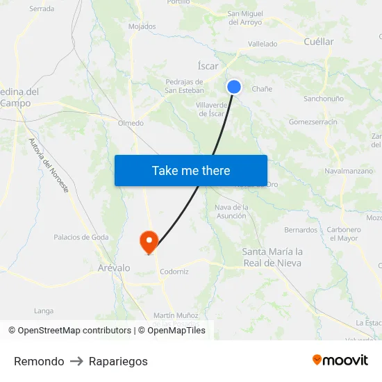 Remondo to Rapariegos map