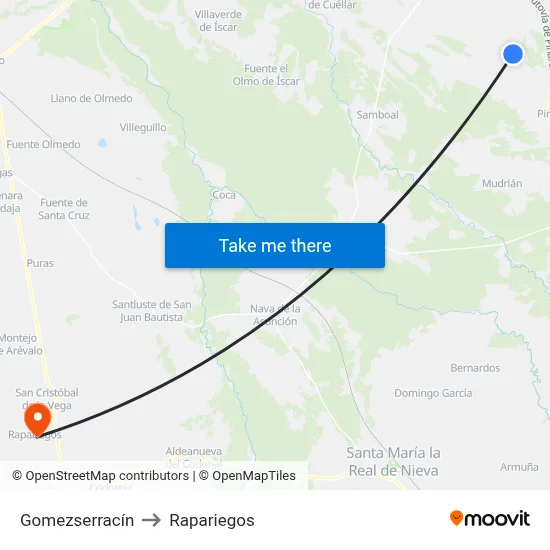 Gomezserracín to Rapariegos map