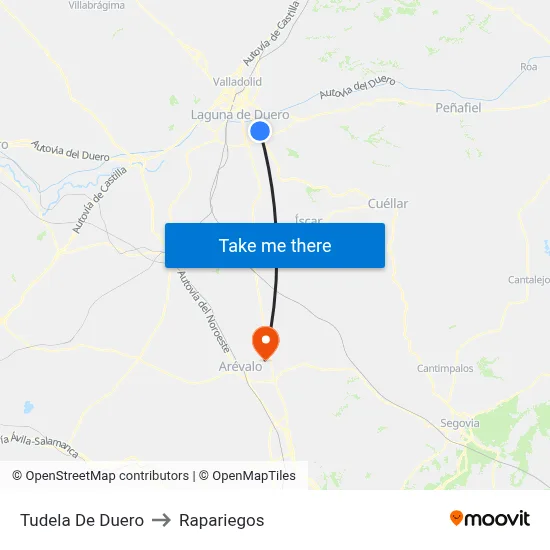 Tudela De Duero to Rapariegos map