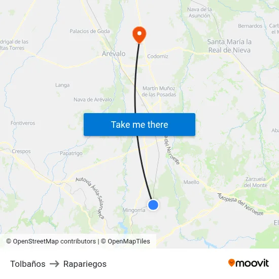 Tolbaños to Rapariegos map