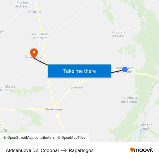 Aldeanueva Del Codonal to Rapariegos map