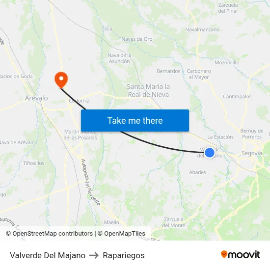 Valverde Del Majano to Rapariegos map