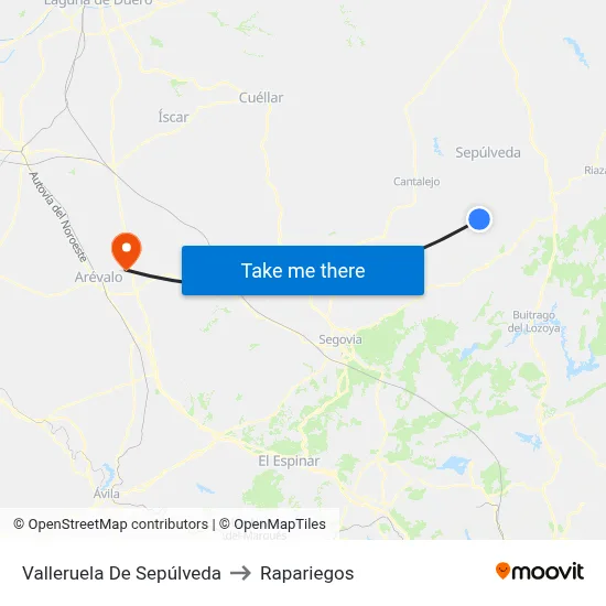 Valleruela De Sepúlveda to Rapariegos map