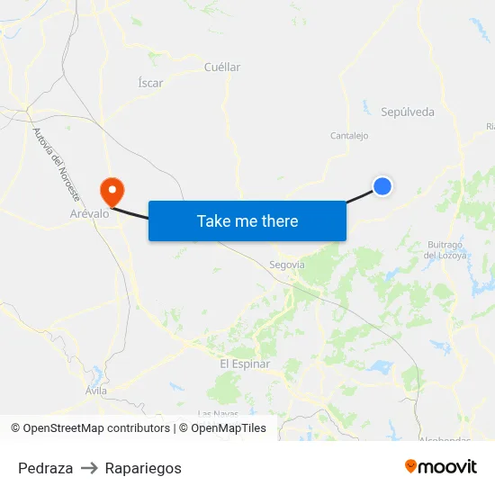 Pedraza to Rapariegos map