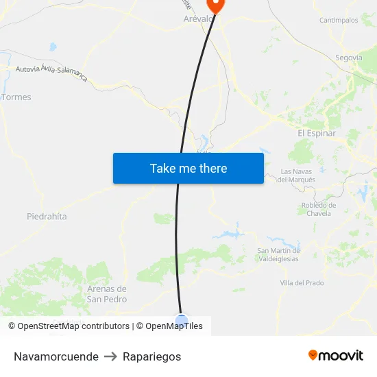 Navamorcuende to Rapariegos map