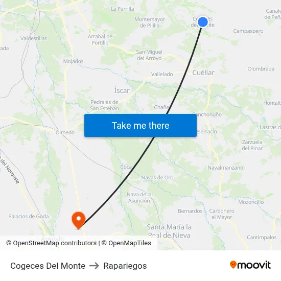 Cogeces Del Monte to Rapariegos map