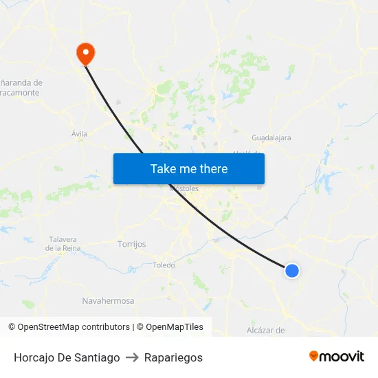Horcajo De Santiago to Rapariegos map
