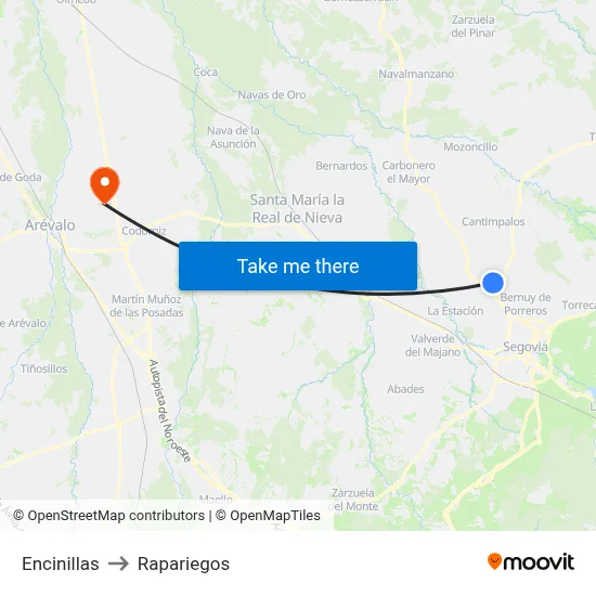 Encinillas to Rapariegos map