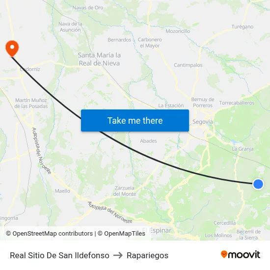 Real Sitio De San Ildefonso to Rapariegos map