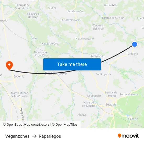Veganzones to Rapariegos map