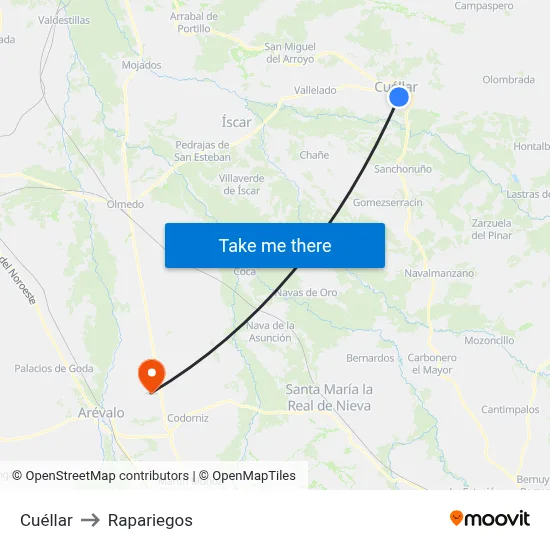 Cuéllar to Rapariegos map