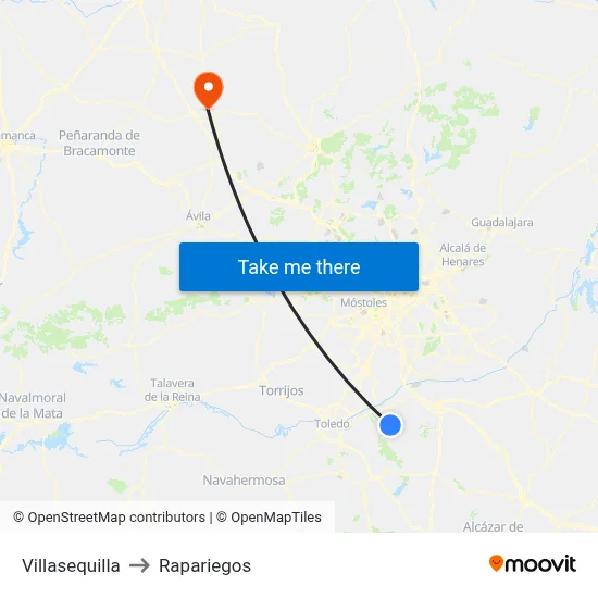 Villasequilla to Rapariegos map
