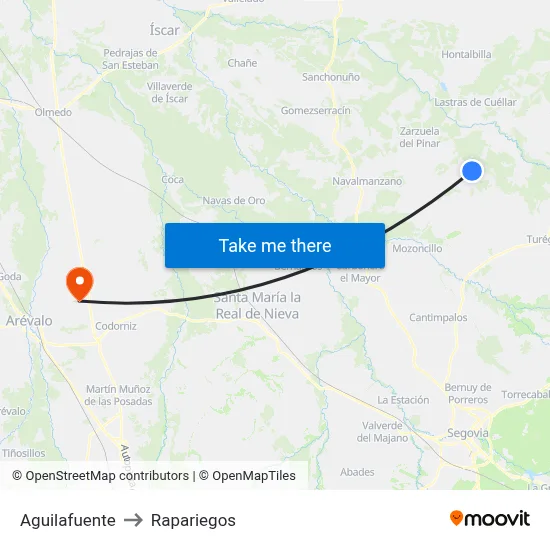 Aguilafuente to Rapariegos map