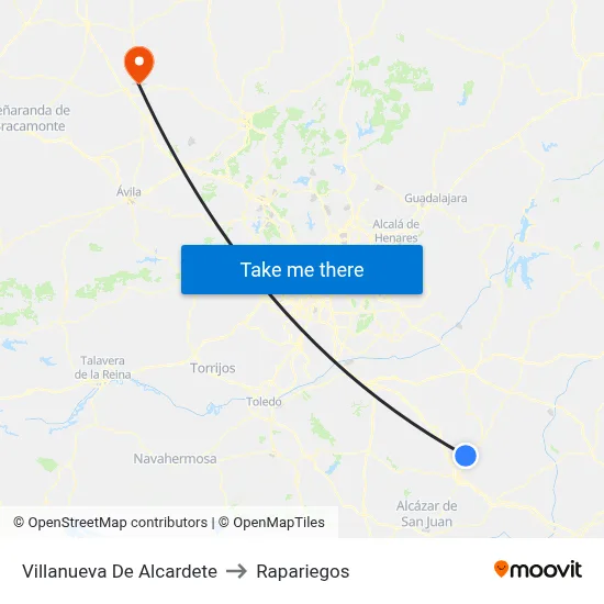 Villanueva De Alcardete to Rapariegos map