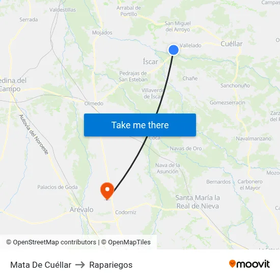 Mata De Cuéllar to Rapariegos map
