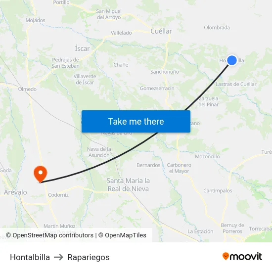 Hontalbilla to Rapariegos map