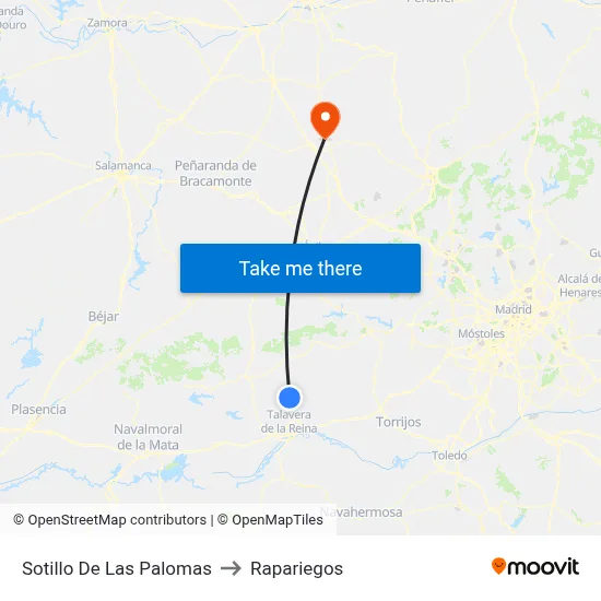 Sotillo De Las Palomas to Rapariegos map