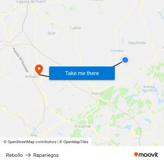 Rebollo to Rapariegos map