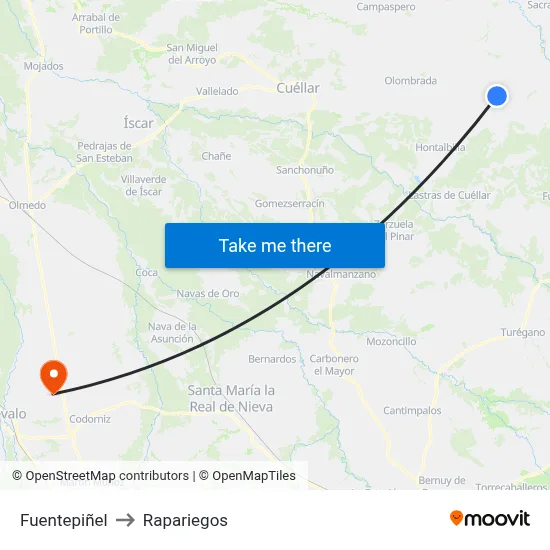 Fuentepiñel to Rapariegos map