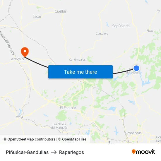 Piñuécar-Gandullas to Rapariegos map