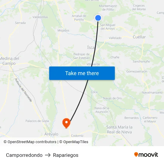 Camporredondo to Rapariegos map