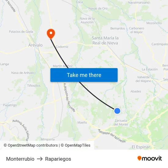 Monterrubio to Rapariegos map