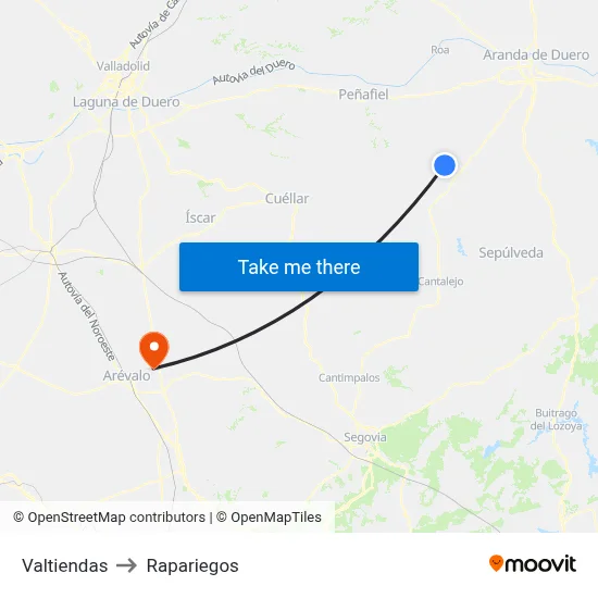 Valtiendas to Rapariegos map