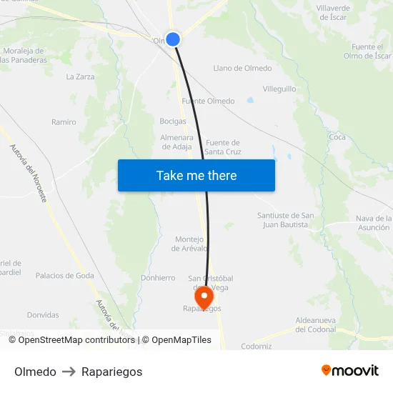 Olmedo to Rapariegos map