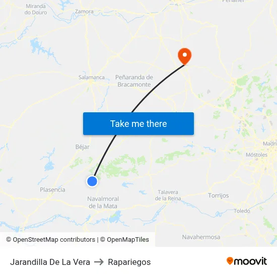 Jarandilla De La Vera to Rapariegos map