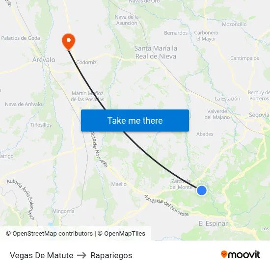 Vegas De Matute to Rapariegos map