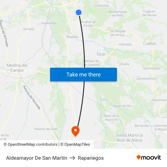 Aldeamayor De San Martín to Rapariegos map