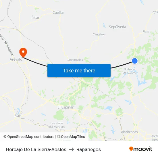 Horcajo De La Sierra-Aoslos to Rapariegos map