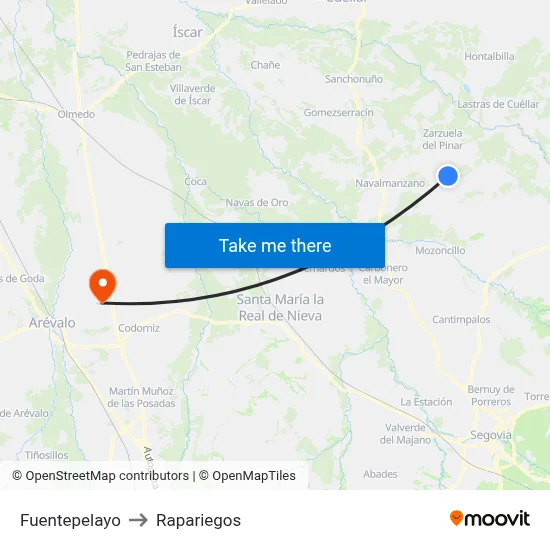 Fuentepelayo to Rapariegos map