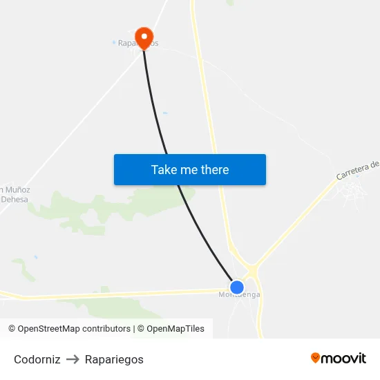 Codorniz to Rapariegos map