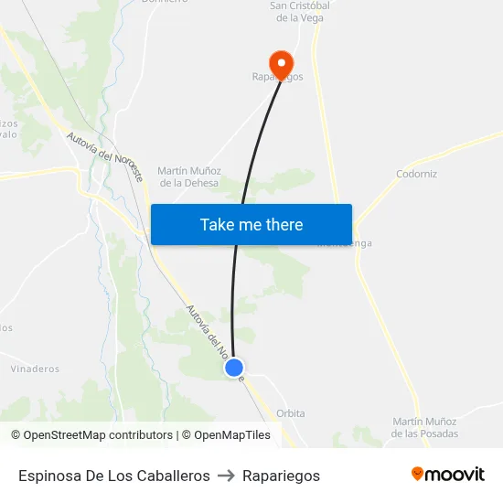 Espinosa De Los Caballeros to Rapariegos map