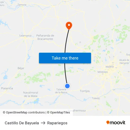 Castillo De Bayuela to Rapariegos map