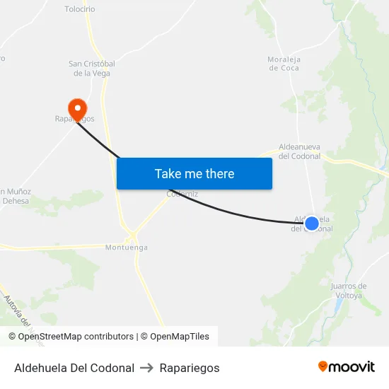 Aldehuela Del Codonal to Rapariegos map