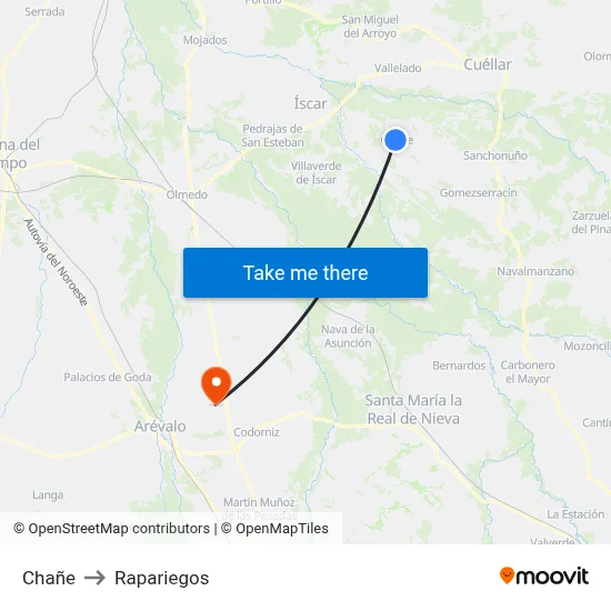 Chañe to Rapariegos map