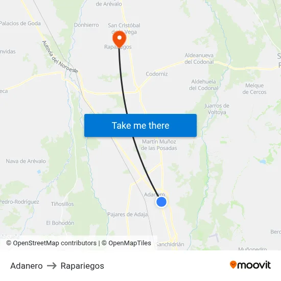 Adanero to Rapariegos map