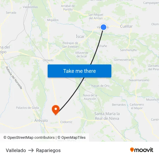 Vallelado to Rapariegos map