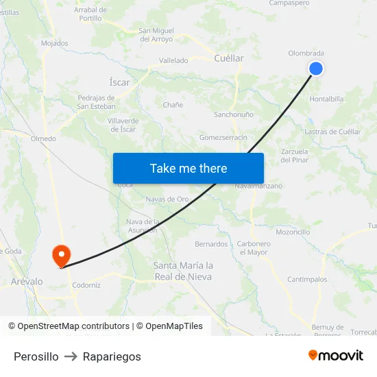 Perosillo to Rapariegos map